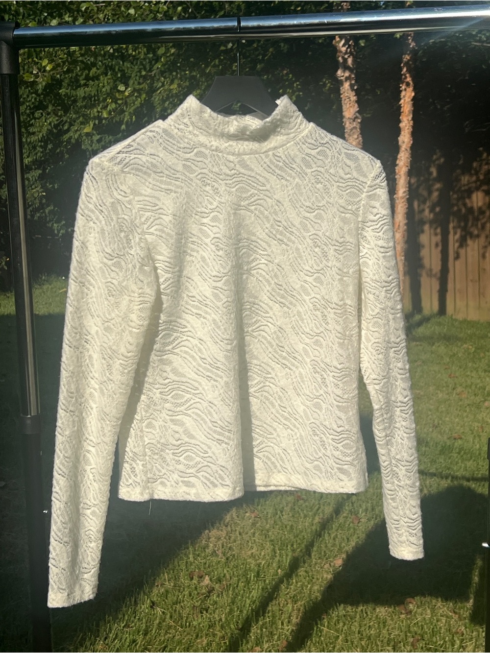 By Anthropologie Women's Cream Lace Mock-Neck Long Sleeve Top